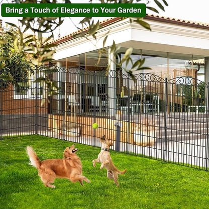 10 Panel No Dig Decorative Garden Fence - 48in H x 22.6 ft L, Tall Animal Barrier for Dogs Rabbits, Rustproof Metal Wire Panels for Yard, Patio, and Outdoor Border Use
