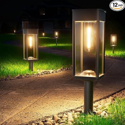 BITPOTT Solar Pathway Lights Outdoor,Bright Solar Lights for Outside, Waterproof Auto On/Off Garden Lights Solar Powered Landscape Lights for Yard Walkway Driveway Lawn (Warm White, 12 Pack)