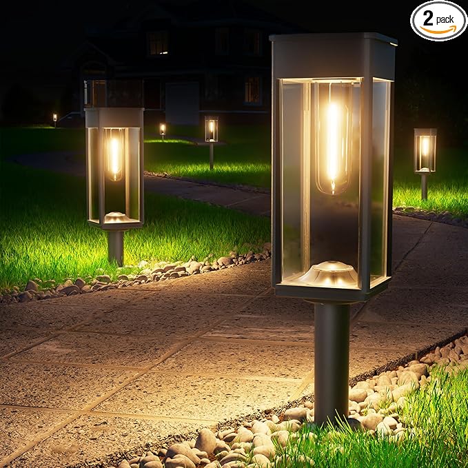 BITPOTT Solar Pathway Lights Outdoor,Bright Solar Lights for Outside, Waterproof Auto On/Off Garden Lights Solar Powered Landscape Lights for Yard Walkway Driveway Lawn (Warm White, 2 Pack)