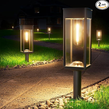 BITPOTT Solar Pathway Lights Outdoor,Bright Solar Lights for Outside, Waterproof Auto On/Off Garden Lights Solar Powered Landscape Lights for Yard Walkway Driveway Lawn (Warm White, 2 Pack)