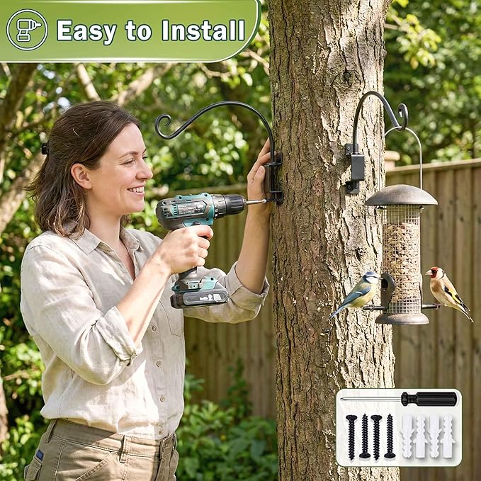 Qiang Ni Plant Hanger Outdoor: 22 Inch Bird Feeder Bracket for Garden Patio Decor - Swivel Adjustable Wall Mount Plant Hook for Hanging Flower Baskets