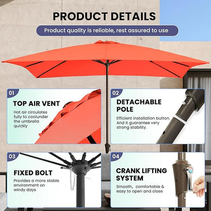 Ayge 8x10FT Large Rectangular Patio Umbrella Outdoor Table Umbrella w/Crank Rectangle Market Umbrella UV Protection for Garden, Deck,Lawn,Yard & Pool,Orange