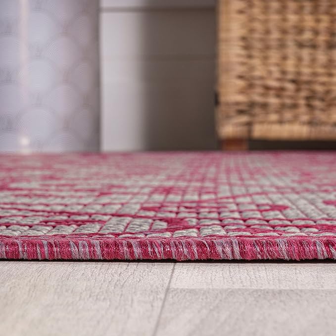 JONATHAN Y Vintage Filigree Indoor Outdoor Runner Rug 2X10 Light Gray/Fuchsia, Madrid Textured Weave for Backyard, Patio, Porch, Easy-Cleaning, High Traffic, Pet-Friendly, Non-Shedding (SMB107I-210)