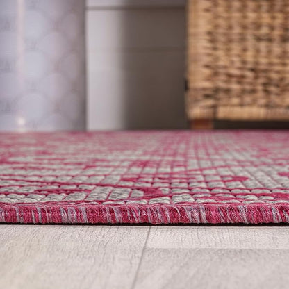 JONATHAN Y Vintage Filigree Indoor Outdoor Runner Rug 2X10 Light Gray/Fuchsia, Madrid Textured Weave for Backyard, Patio, Porch, Easy-Cleaning, High Traffic, Pet-Friendly, Non-Shedding (SMB107I-210)