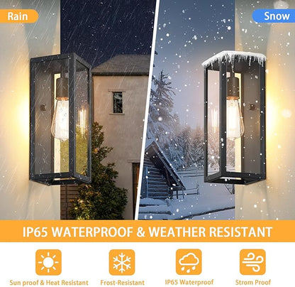 9.5'' Small Outdoor Exterior Wall Lights for House 2Pack, Waterproof Matte Black Outdoor Front Porch Lights with Tempered Glass, Outside Lighting Fixtures Garage Sconces Wall Mount, Bulb Not Included