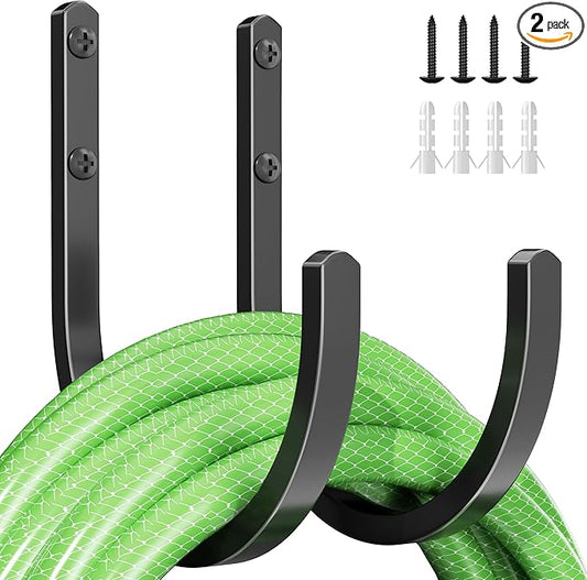 songsoso Garden Hose Holder Wall Mount - Aluminum Hose Hanger for Outside, Durable Wall-Mounted Hooks for Garden & Outdoor Use（2 Hooks）