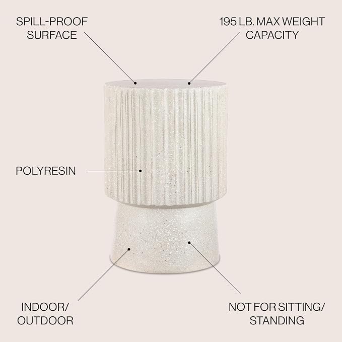 JONATHAN Y Louisa 19" Fluted Outdoor Accent Table, All-Weather Cream Terrazzo Pedestal Garden Stool, Small Round Side Table for Patio, Porch, and Living Room TBL1102B