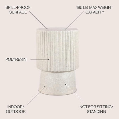 JONATHAN Y Louisa 19" Fluted Outdoor Accent Table, All-Weather Cream Terrazzo Pedestal Garden Stool, Small Round Side Table for Patio, Porch, and Living Room TBL1102B