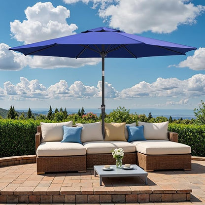 Outdoor Patio Umbrella, Table Umbrella with Push Button Tilt and Crank, 8 Ribs Market Umbrella