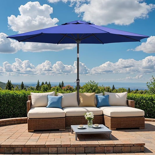 Outdoor Patio Umbrella, Table Umbrella with Push Button Tilt and Crank, 8 Ribs Market Umbrella