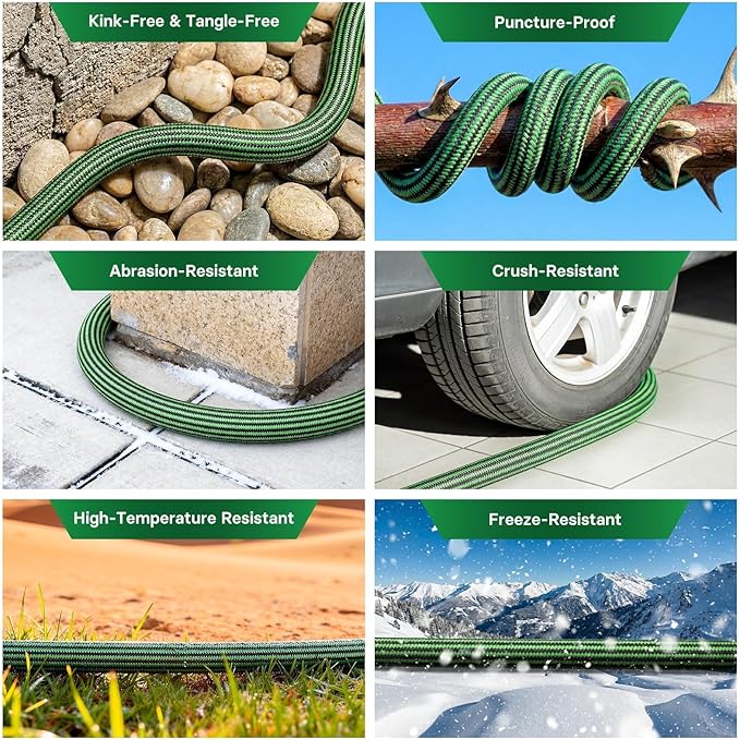 Garden Hose 25 ft Flexible Non-Expandable Water Hose Kink-Free Ultra Lightweight Leak-Proof Durable Portable Wear-Resistant Hoses Pipe with 3/4" Strong Fittings for Outdoor Yard Lawn Car Wash