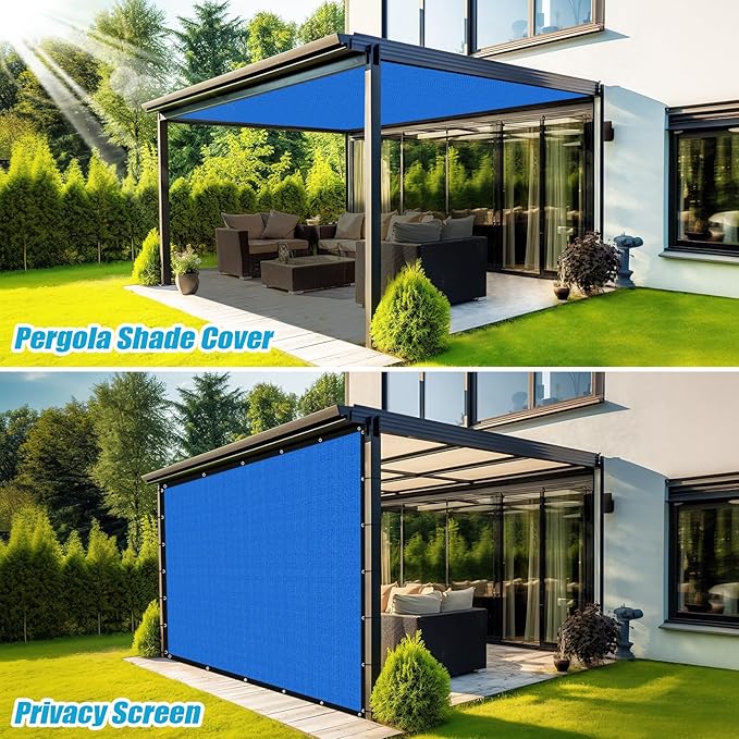 Amagenix 90% Pergola Shade Cover 6' X 6' Sun Shade Cloth with Grommets for Outdoor Garden Patio Porch, Commercial Grade 200 GSM - Cable Zip Ties Included (We Customized) GN108, Blue