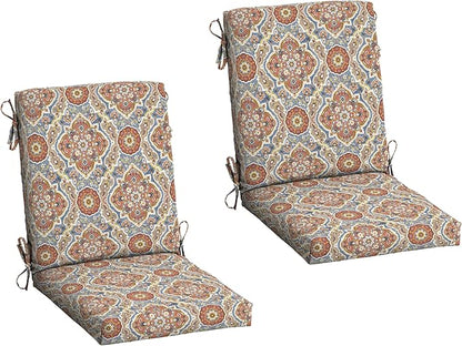 Arden 2-Pack Outdoor Patio Dining Chair Cushion, 20x44, Rain-Proof Seat Pad, Fade-Resistant Outdoor Cushion Global Vintage Medallion