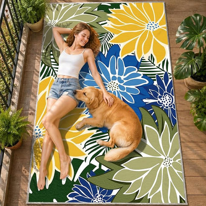 ZonLi Colorful Outdoor Rug 8x10Ft Waterproof Multicolored Indoor Area Rug Washable Outdoor Patio Rugs Tropical Floral Non Slip Outdoor Carpet for Living Room, Pool,Backyard,Deck,Camping