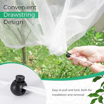 Zihvfzu 4 Pack Garden Netting Mesh with Drawstring – 3.5 x 2.3 FT Bird Netting for Blueberry Bushes, Fruit Trees & Vegetables, Insect & Deer Barrier for Cicada, Squirrel, Animals Protection (White)
