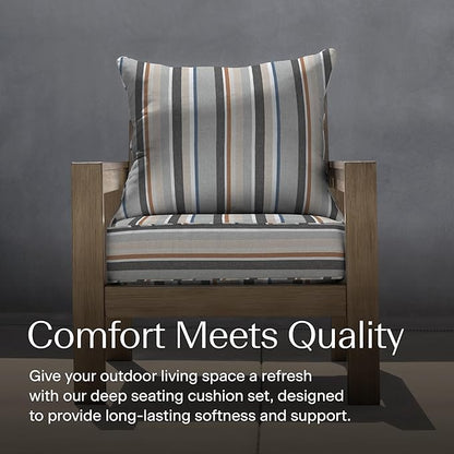 Honeycomb Outdoor Heritage Deep Seat, 24 x 23, Stripe Stone Beige Chair Cushion for Patio Furniture