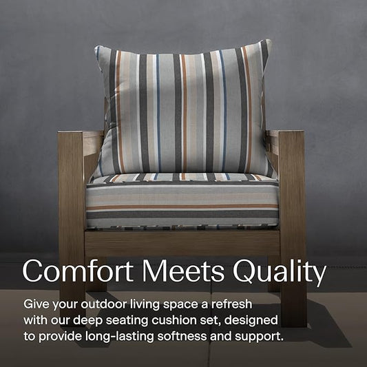 Honeycomb Outdoor Heritage Deep Seat, 24 x 23, Stripe Stone Beige Chair Cushion for Patio Furniture