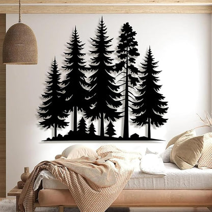 lunwall Metal Pine Tree Wall Art, Metal Forest Wall Art, Pine Branch Wall Decor, Christmas Tree Wall Decor, Forest Wall Hanging, Nature Lover Gift (Style 8, 31" W x 30" H / 80 x 77 cm)