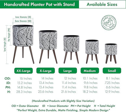 D'vine Dev 12 Inch Planter Pot with Stand, Mid-Century Tall Plant Pot with Legs for Indoor Plants, Large, White/Grey, 88-L-C-7
