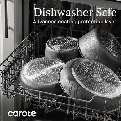 CAROTE 20pcs 4-Ply Premium Hard Anodized Pots and Pans Set Non Stick with Detachable Handle, Dishwasher/Oven Safe, RV Kitchen Cookware Set Nonstick, Induction Cookware, Large Capacity Pans and Pot Set