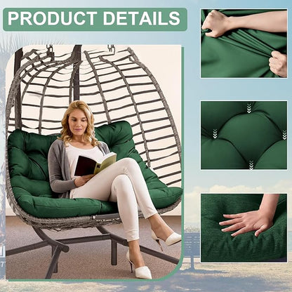 Outdoor Swing Cushions 3 Seater Waterproof, Replacement Bench Cushions for Outdoor Patio Furniture with Backrest, Porch Swing Cushion with Ties for Lawn and Garden (Dark Green, 40x60in)