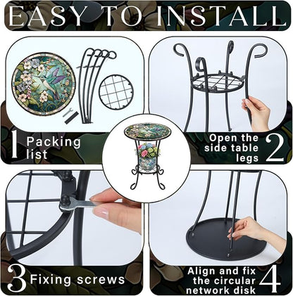 Cinnvoice Outdoor Side Table 2-Tier Round Small Mosaic Patio Accent Indoor End Plant Coffee Tea Table for Yard Patio Porch Garden Living Room, Bedroom(Hummingbird Style,14 Inch)