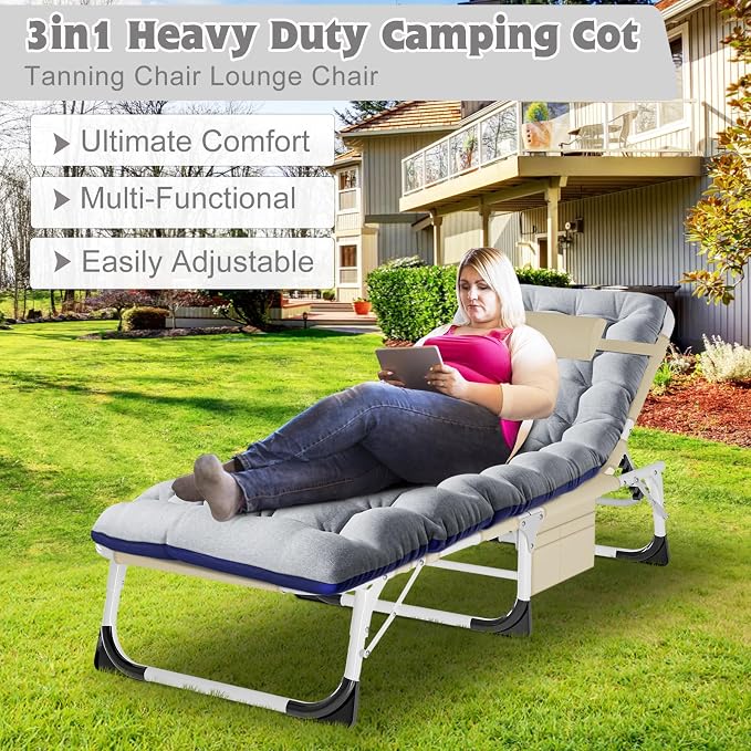 ABORON 3-in-1 Tanning Chair, 5-Position with Face and Arm Holes | 5-position reclining chair includes a removable mat, pillow, face hole and arm slots; folds flat for beach or patio use.