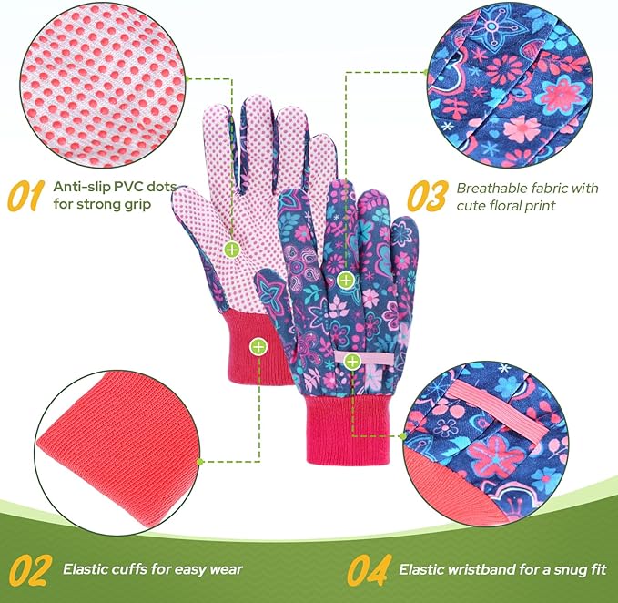 JUMPHIGH Garden Gloves for Women, Floral Gardening Gloves Ladies Soft Breathable Yard Work Glove Light Working Gloves