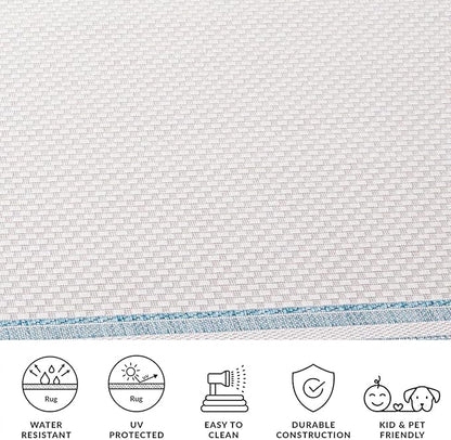 SAFAVIEH Washable Rug Outdoor Courtyard Collection - 5'3" Square, Ivory & Aqua Blue, Non-Shedding & Easy Cleaning, Ideal for Patio, Backyard, Mudroom (CY8475-53612)