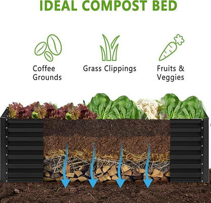 6x2x2FT Galvanized Raised Garden Bed,Planter Raised Beds-Metal Garden Box,Large Plant for Outdoor Planting, Vegetables Bed，Flower,herb-Black