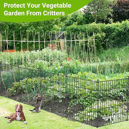 10 Panels No Dig Decorative Outdoor Garden Fence for Yard, 48 in(H) X 26.25 ft(L) Animal Barrier Fencing Rustproof Metal Wire Panel Border for Dog, Rabbits, and Patio Temporary Ground Stakes