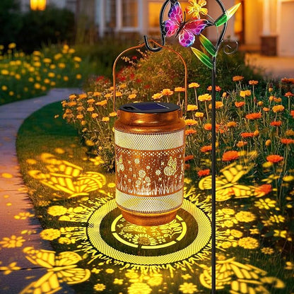 Butterfly Solar Lanterns Outdoor Waterproof with Shepherd Hook, Gifts for Mothers Day Birthday Women Mom Grandma, Metal Solar Hanging Lights Garden Decor for Outside Yard Patio Pathway Backyard Porch
