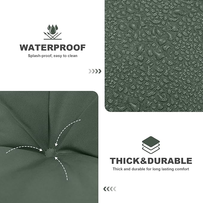 Porch Swing Cushions,Outdoor Cushions 3 Seater Replacement with Backrest, Waterproof Thickened Bench Cushion with Ties for Porch, Patio,Outdoor, Backyard and Garden (Dark Green 40 * 40 in)