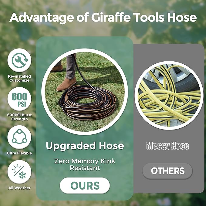 Giraffe Tools Garden Hose 5/8" Custom Length, No Kink, Flexible, Leakproof Water Hose, 600 Burst PSI, 10ft Double Female Fittings,Black Orange