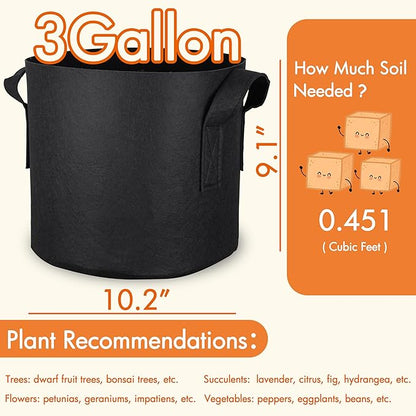 Gardzen 6-Pack 3 Gallon Grow Bags, 300G Thickened Nonwoven Fabric Pots with Handles, Heavy Duty Aeration Plant Bags for Gardening and Container Growing