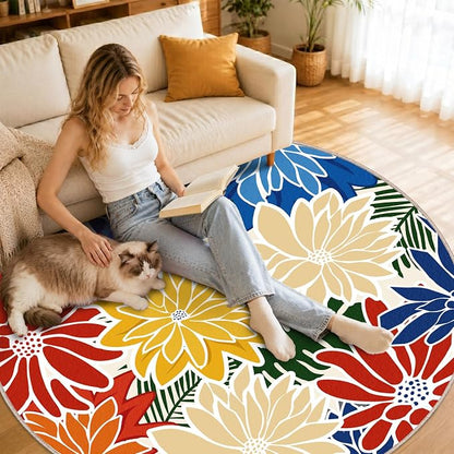 ZonLi Colorful Outdoor Rug 6x6Ft Waterproof Multicolored Indoor Area Rug Washable Outdoor Patio Rugs Tropical Floral Non Slip Outdoor Carpet for Living Room, Pool,Backyard,Deck,Camping