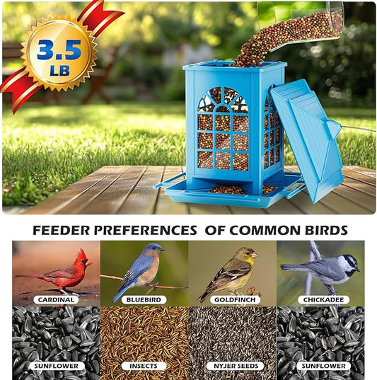 Birdream Bird Feeders for Outdoor Hanging, Assembly Required, 1-Min Easy Setup, Classic Courtyard Design, Attracting Cardinals Chickadees Goldfinches & Sparrows - Blue
