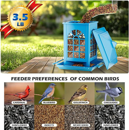 Birdream 2 Pack Bird Feeders for Outdoor Hanging, Assembly Required, 1-Min Easy Setup, Classic Courtyard Design, Attracting Cardinals Chickadees Goldfinches & Sparrows - Blue