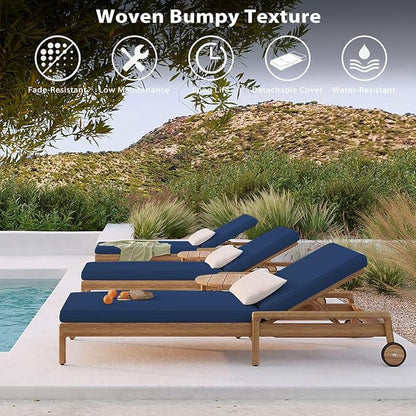 Sundale Outdoor Olefin Chaise Lounge Cushion Set of 2, Water-Resistant Patio Lounge Chair Cushion, Thick Lounger Pad with 4 Straps Dark Blue, 80 x 26 x 4 Inches