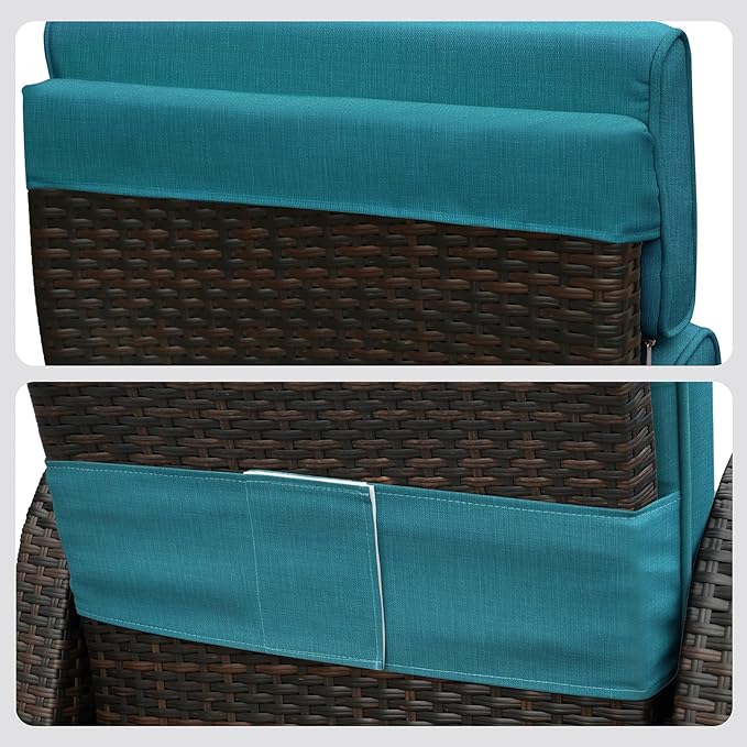 ATR ART TO REAL Outdoor Recliner Replacement Cushion, High Back Chair Cushions Patio Wicker Reclinning Chairs Seat Pad, Removable Cover, Waterproof, UV Resistant (Style A, Peacock Blue)
