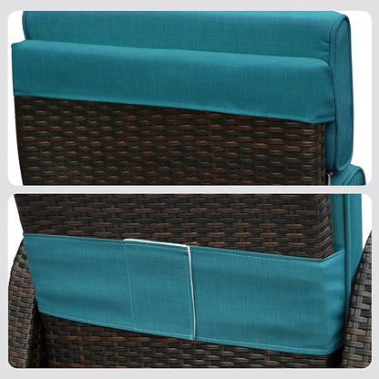 ATR ART TO REAL Outdoor Recliner Replacement Cushion, High Back Chair Cushions Patio Wicker Reclinning Chairs Seat Pad, Removable Cover, Waterproof, UV Resistant (Style A, Peacock Blue)