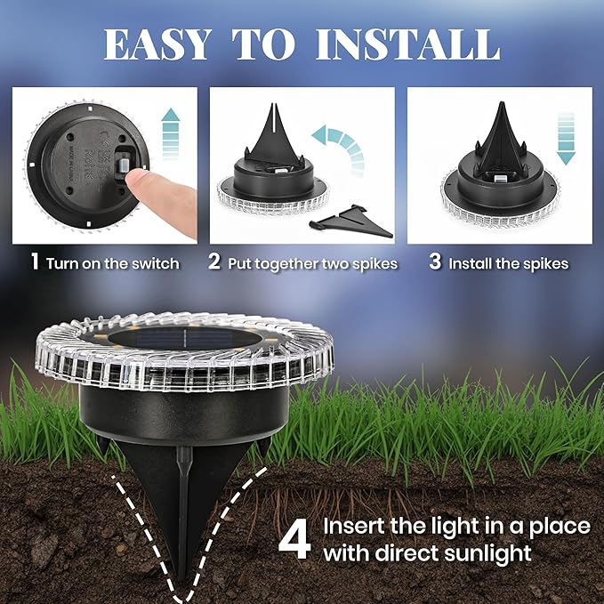 PATIOWIN 16 Pack Small Solar Ground Lights, Pathway Lights Waterproof, Outdoor Solar Light for Garden, Driveway, Walkway, Backyard (Cool White)