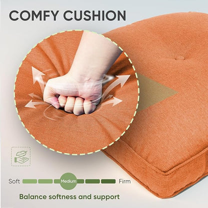 Outdoor Chair Cushion Set of 2, Water-repellent Outdoor Seat Cushions 25x22 , Patio Chair Cushions for Outdoor Furniture, Couch Cushion Replacement, Include 2 Back & 2 Seat Cushions, Button/Orange