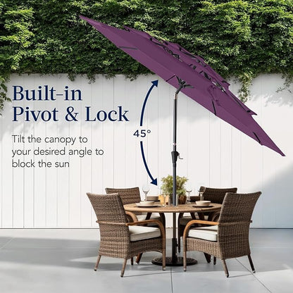 Best Choice Products 10ft 3-Tier Market Patio Umbrella, Outdoor Sun Shade with Tilt, Crank Lift, 8 Ribs for Backyard, Deck, Poolside – Amethyst Purple