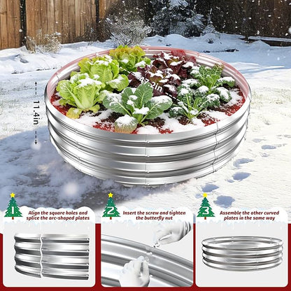 12 Inch Tall Heavy-Duty Round Steel Rised Garden Bed – Wave-Shaped Design Galvanized Metal Planter Box for Vegetables Flowers Succulent at Patio/Garden Outdoor (Silver, 48" Diameter)