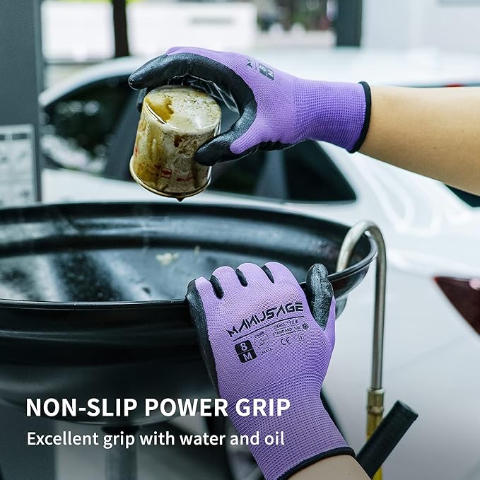Safety Work Gloves for Men and Women - Nitrile With Touchscreen Fingers and Grip - Mechanics Gloves (Size XXL, Purple, 24-Pairs)