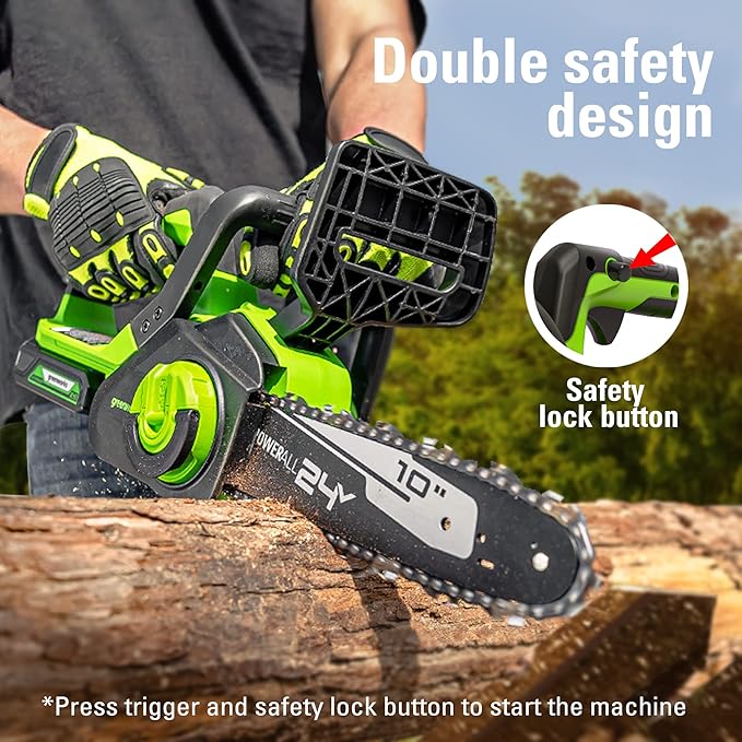 Greenworks 24V 10" Cordless Compact Chainsaw (Great For Storm Clean-Up, Pruning, and Firewood), 2.0Ah Battery and Charger Included