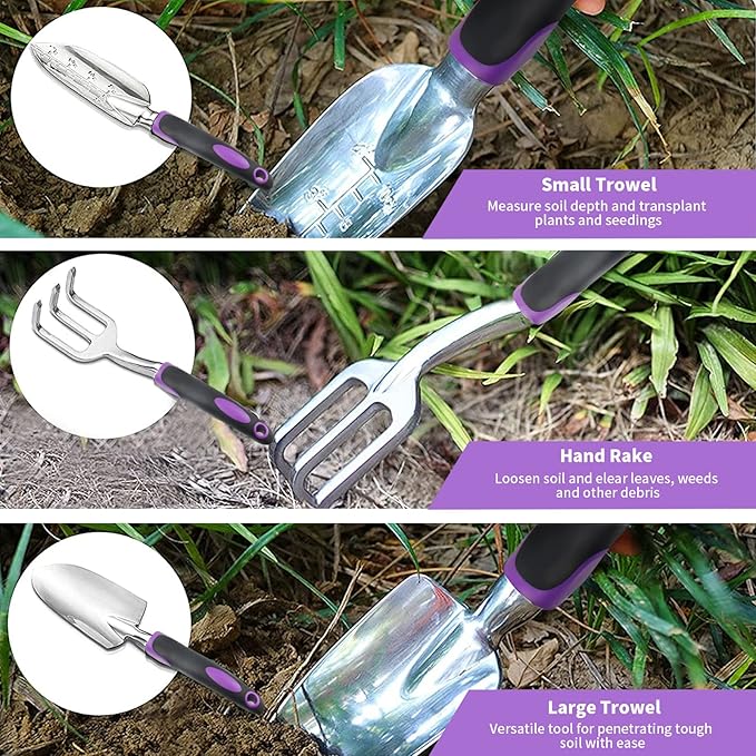 Covacure Gardening Tool Set - 11 Piece Aluminum Alloy Steel Hand Tool Starter Kit with Garden Bag, Outdoor Tool, Heavy Duty Gardening Work Set, Gardening Gifts for Women and Men