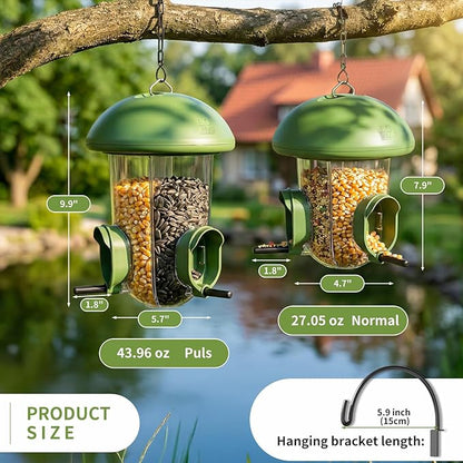 LONA Bird Feeders for Outdoors Hanging – 3 Separate Compartments, 3 Feeding Ports, Weatherproof Dome & 3 Ways to Hang, Large Capacity for Cardinals/Finches (Green