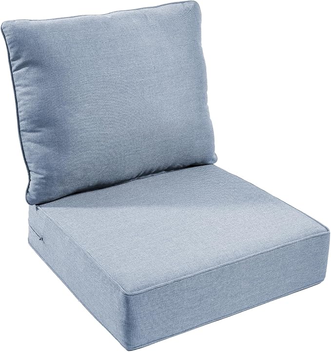 Outdoor Chair Cushion Set, 24x24 Waterproof Patio Chair Cushions, 6" Thickened Seat Cushion for Outdoor Chairs and Couch, Include 1 Back Pillow and 1 Seat Cushion, Thick/Babyblue